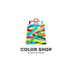 Colorful Shopping bag logo concept, Shopping logo, Paint Shop logo designs template