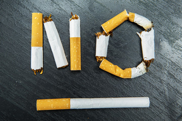 Word NO made of cigarette butts