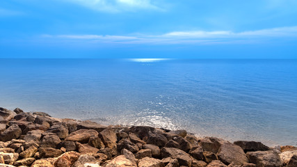 Relaxing seascape beautiful blue  sky have stone coast 