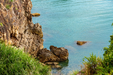 Stone cliff blue sea seascape view