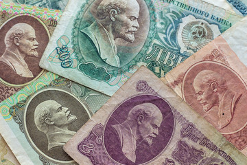 Vintage old Soviet money. Background