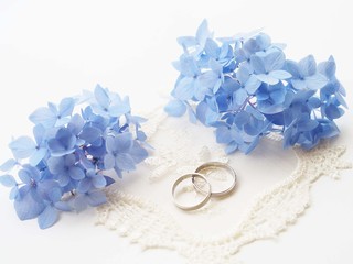 紫陽花と結婚指輪
