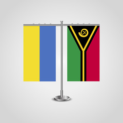 Table stand with flags of Ukraine and Vanuatu.Two flag. Flag pole. Symbolizing the cooperation between the two countries. Table flags