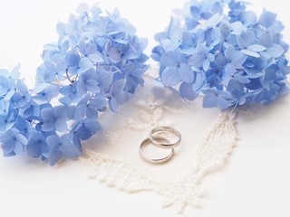 紫陽花と結婚指輪