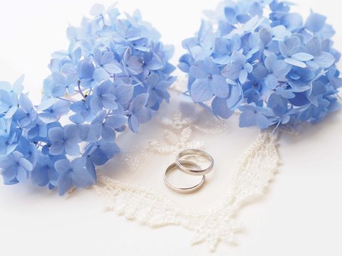 紫陽花と結婚指輪