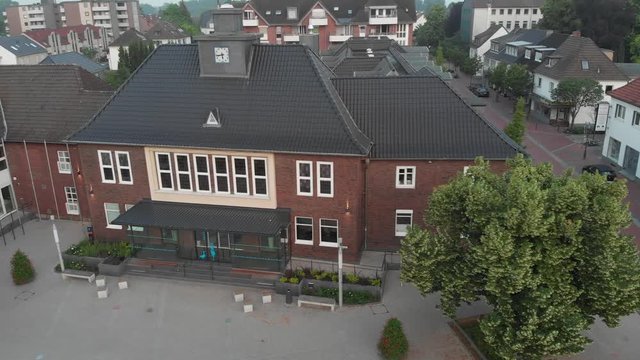 Town Hall (Rathaus) Monheim am Rhein, Germany; trucking right to left; 4K UHD
