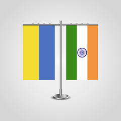 Table stand with flags of Ukraine and India.Two flag. Flag pole. Symbolizing the cooperation between the two countries. Table flags
