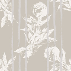 Peony flower silhouette seamless pattern