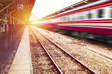 Fototapeta premium Railroad train in trip to creative for design and decoration isolate on background.Copy space. Travel concept.Motion train