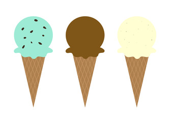 Vector illustration of three ice cream cones