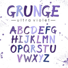 Ultra Violet Grunge Font. Modern Brush Lettering. Vector Handwriting Alphabet.