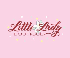 Hand lettering of logo little lady boutique with flower