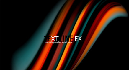 Fluid rainbow colors on black background, vector wave lines and swirls