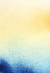 Abstract Gradient background with texture of paper. From gold yellow to blue. Hand drawn watercolor illustration.