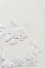 Underwater landscape. The ocean and the undersea world with different inhabitants, corals and starfish