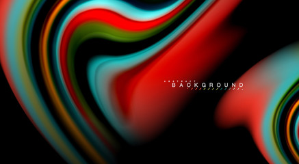 Fluid rainbow colors on black background, vector wave lines and swirls