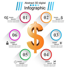 3D infographic design template and marketing icons. Dollar icon. Money icon.