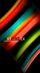 Abstract wave lines fluid rainbow style color stripes on black background. Artistic illustration for presentation, app wallpaper, banner or poster