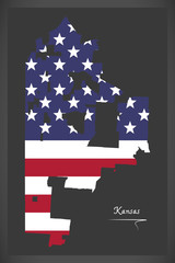 Kansas Missouri map with American national flag illustration