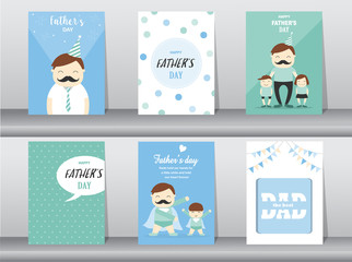 Set of Happy Father's Day card ,poster,template,greeting cards,son,hug,Vector illustrations