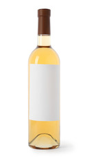 Bottle of delicious wine with blank label on white background