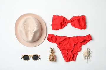 Composition with beach objects on white background