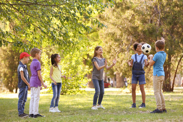 Obraz premium Cute little children playing with ball outdoors on sunny day