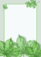 Green Chestnut Leaves Decorated Template with Framed White Text Copy Space. Template Decorated with Fresh Green Leaves for Summer Party, Announcements, Advertisements, and Variable Printable.
