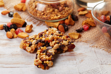 Granola bar on wooden background