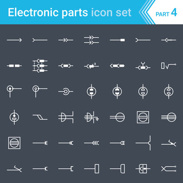 Electric and electronic icons, electric diagram symbols. Electrical connectors, sockets, plugs and jack.