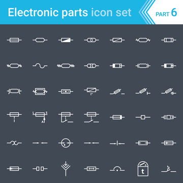 Electric and electronic icons, electric diagram symbols. Fuses and electrical protection symbols.
