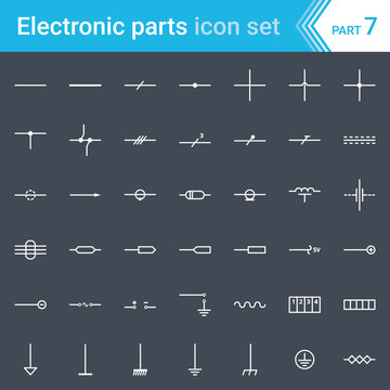 Electric and electronic icons, electric diagram symbols. Lines, wires, cables and electrical conductors.