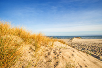 lonesome beach of the Baltic Sea with blue sky