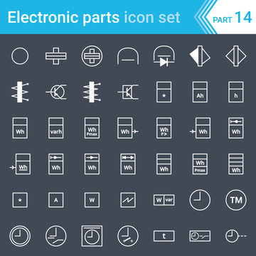Electric and electronic icons, electric diagram symbols. Electrical instrumentation, meters, recorders, counters, integrators, registrars, clocks and timers.