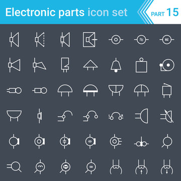 Electric and electronic icons, electric diagram symbols. Audio and video devices.