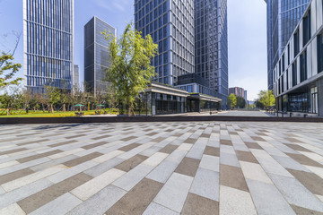 Fototapeta premium Empty floor with modern business office building