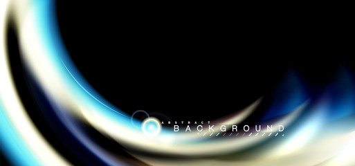 Color shiny light effects on black, liquid style multicolored wavy shape