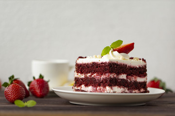 Mousse cake with fresh strawberries, Cheesecake and strawberries on top.