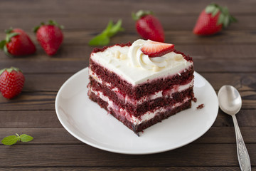 Mousse cake with fresh strawberries, Cheesecake and strawberries on top.
