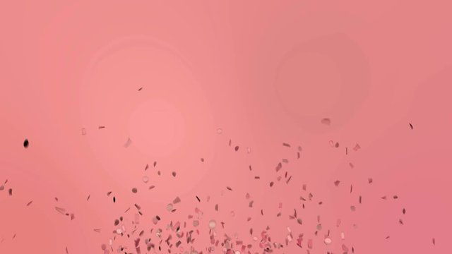 Funny pastel pink or rose gold confetti explosion and fall down. Green screen animation footage.