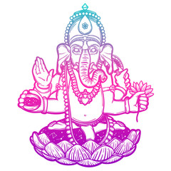 Vector illustration of Ganesha. Hindu god elephant Ganesha. Lineart.