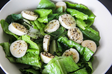 Homemade romaine lettuce salad with banana salad.