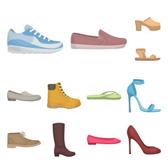 A variety of shoes cartoon icons in set collection for design. Boot, sneakers vector symbol stock web illustration.