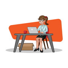 Business Woman Desk Vector