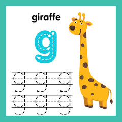 Alphabet G exercise with cartoon vocabulary illustration, vector