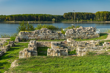 Ruins of ancient fortress Durostorum on the Danube river, Bulgaria