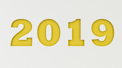 Yellow 2019 number cut in white paper