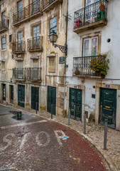 Fototapeta na wymiar Lisbon, Portugal street detail at the Alfama District.