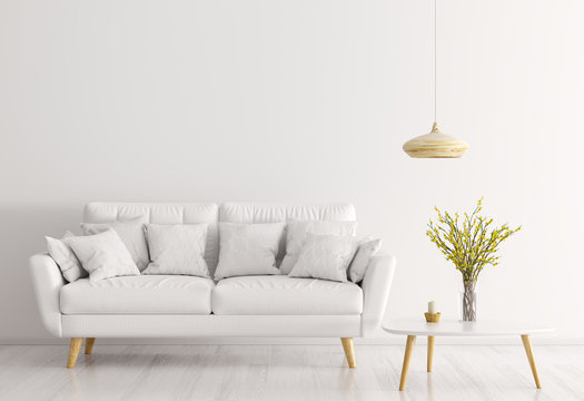 White interior of living room with sofa 3d rendering