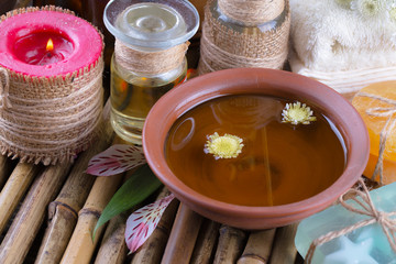 SPA accessories for massage in a composition on a light background